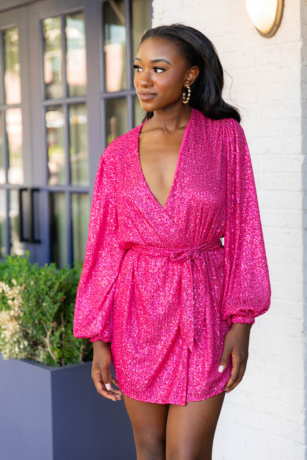 BuddyLove Adeline Sequin Wrap Dress - Guava