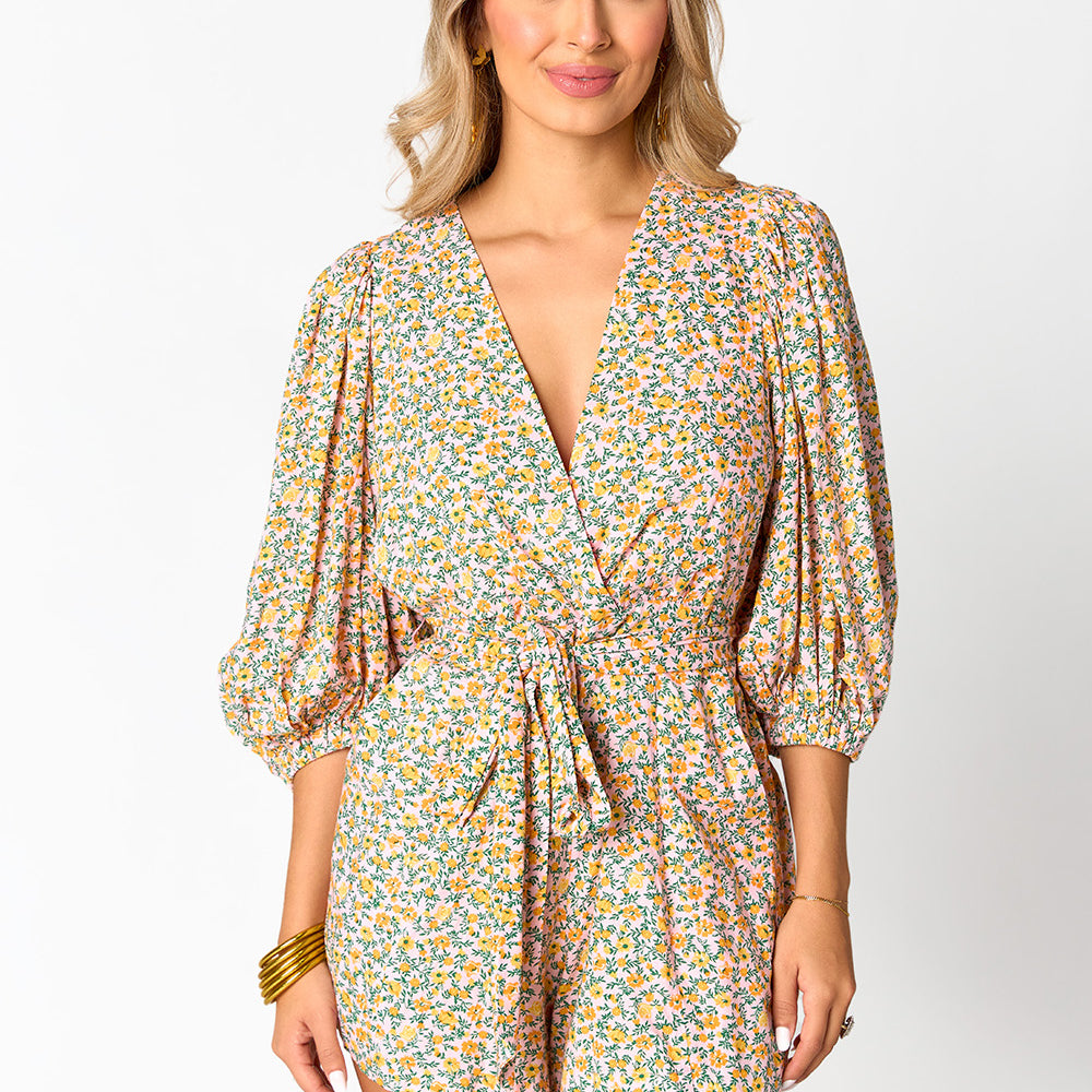 Julia Short Sleeve Romper - Magnolia