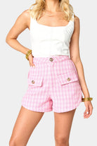 BuddyLove Mae Tweed High-Waisted Shorts - Pale Pink