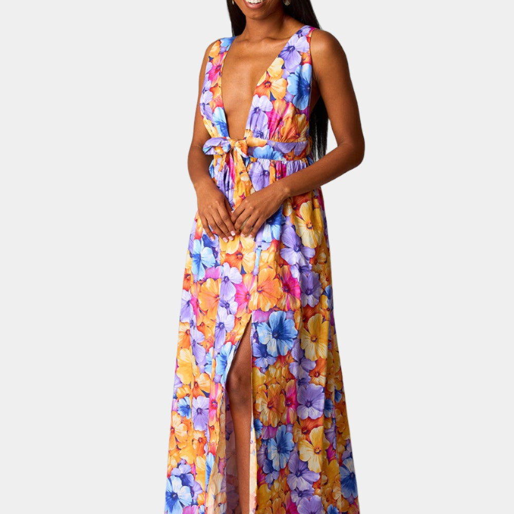 BuddyLove Zena Plunging Neck Maxi Dress - Pansy