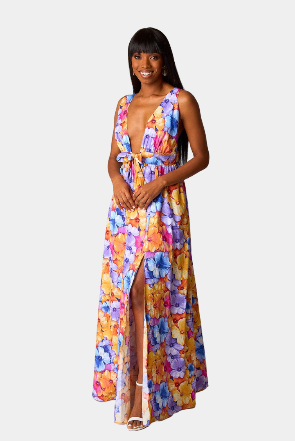 BuddyLove Zena Plunging Neck Maxi Dress - Pansy