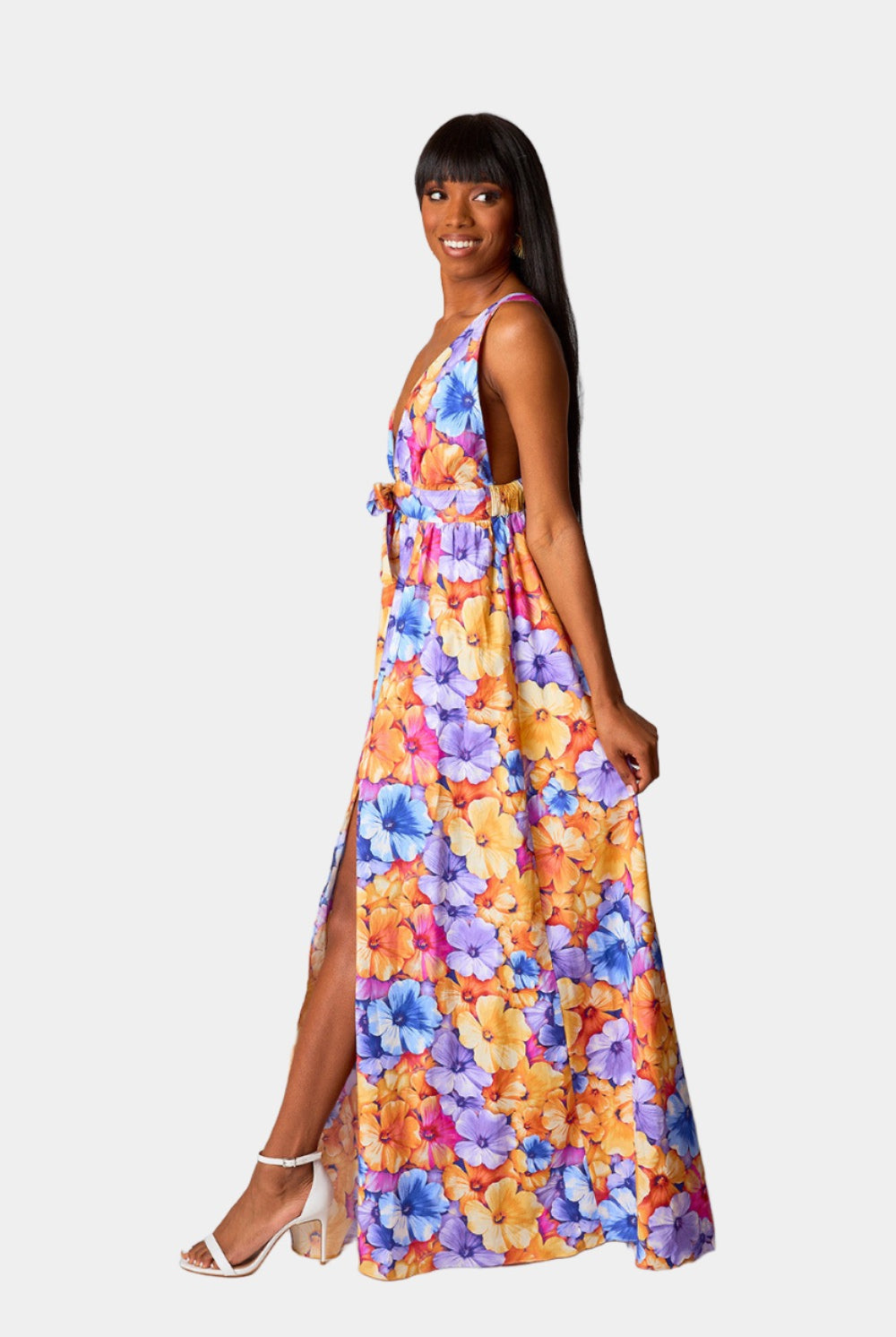 BuddyLove Zena Plunging Neck Maxi Dress - Pansy