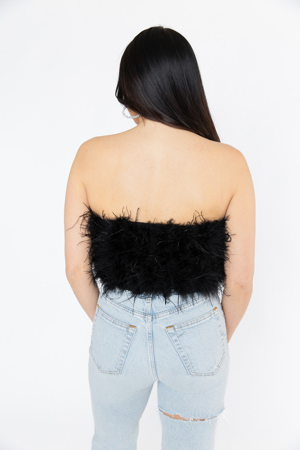 BuddyLove Fancy Strapless Feather Crop Top - Black