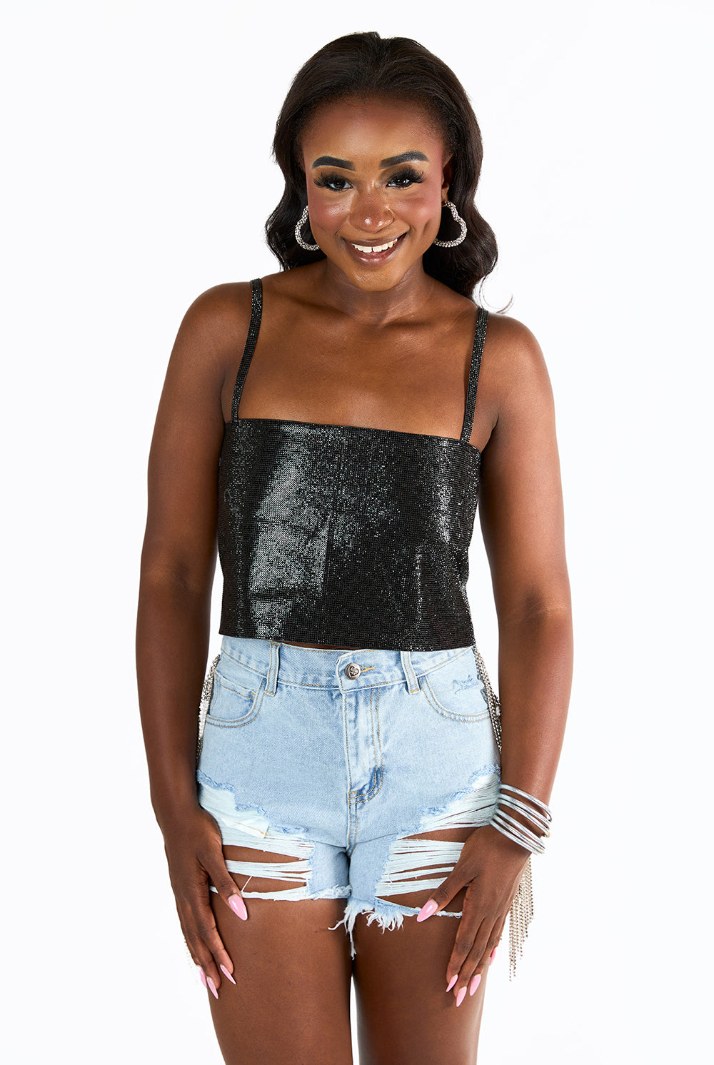 BuddyLove Girly Girl Rhinestone Top - Black