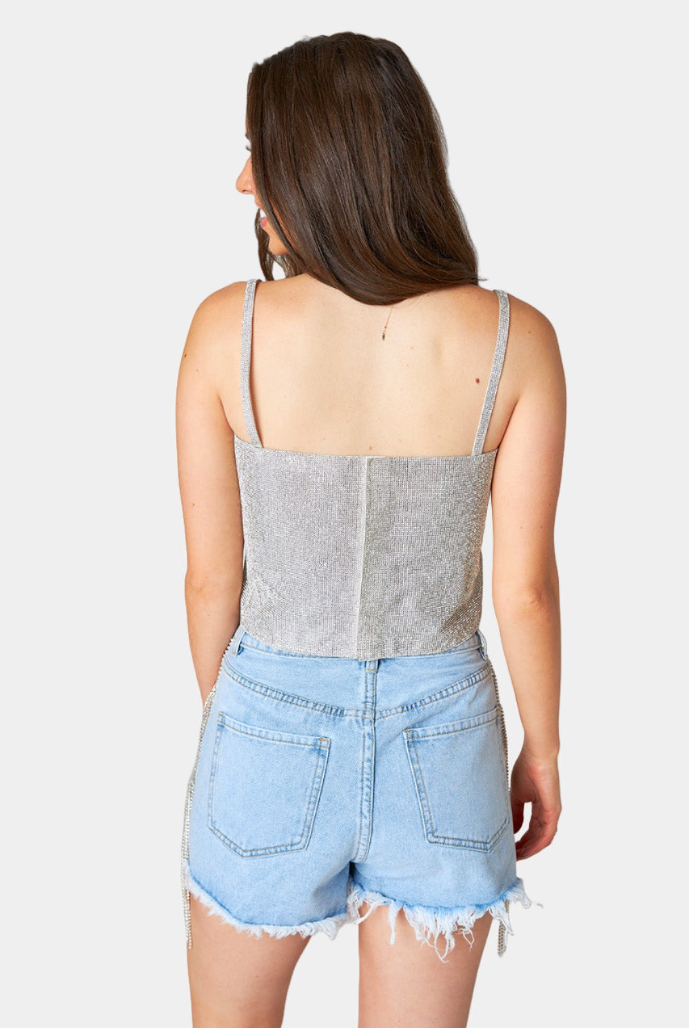 BuddyLove Girly Girl Rhinestone Crop Top - Silver