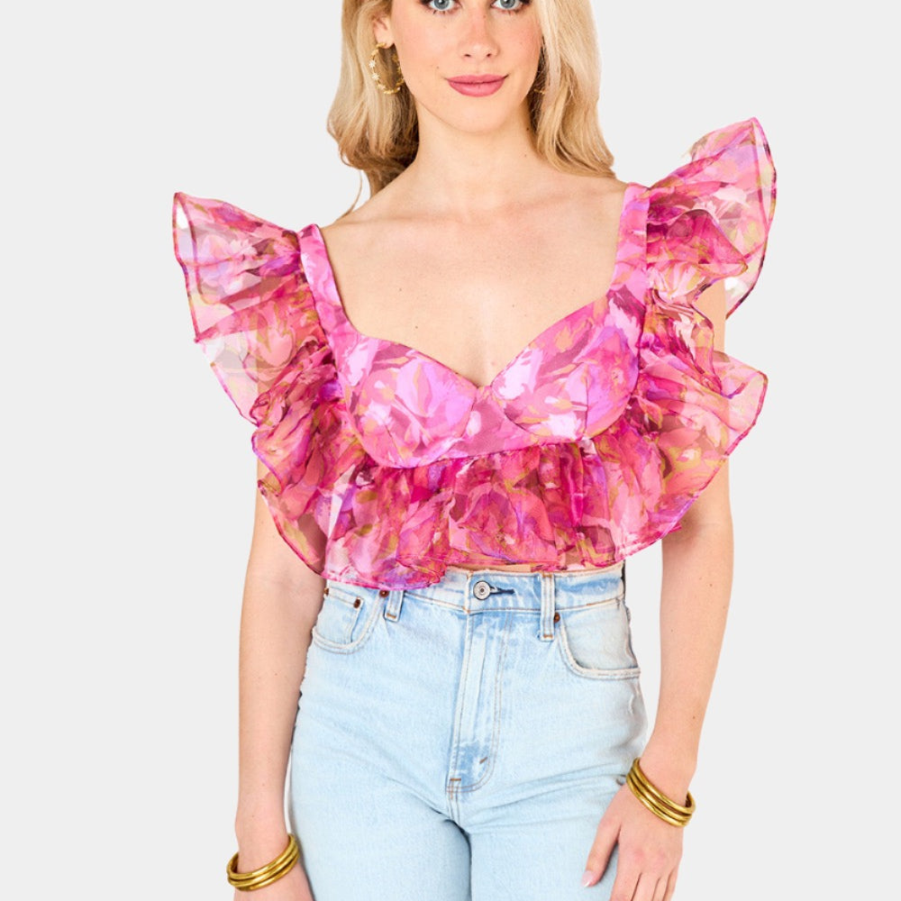 BuddyLove Madeline Ruffle Sleeve Bustier Top - Off To Paradise