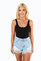 BuddyLove Raven Rhinestone Denim Shorts - Light Wash