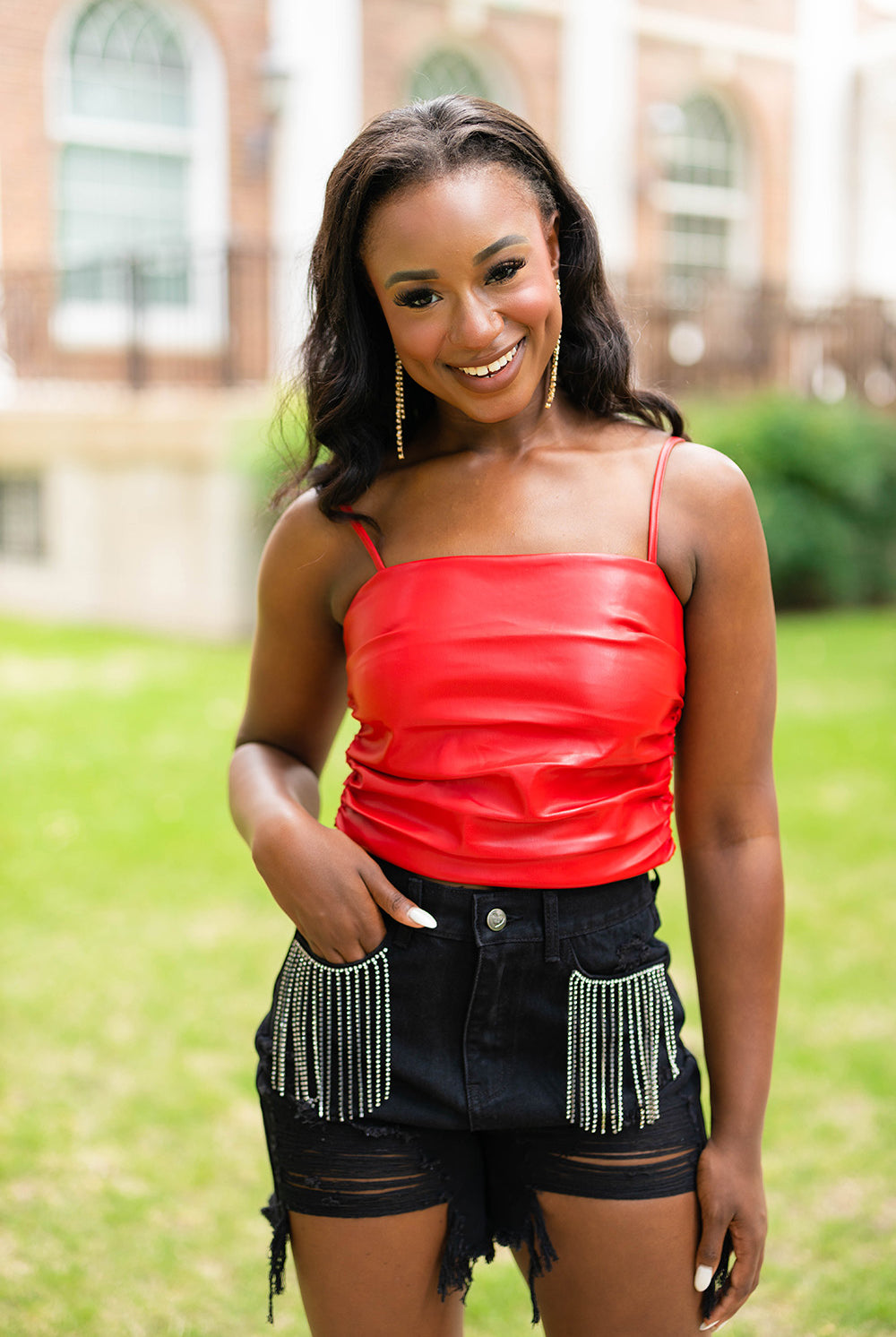 BuddyLove Elvis Crystal Fringe Denim Shorts - Black