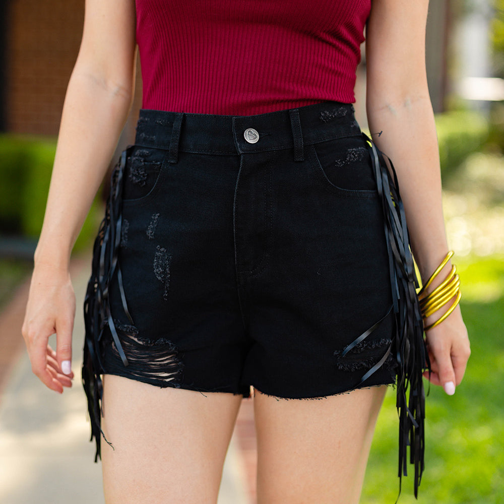 BuddyLove Lacey Distressed Denim Shorts - Black