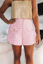 BuddyLove Mae Tweed High-Waisted Shorts - Pale Pink