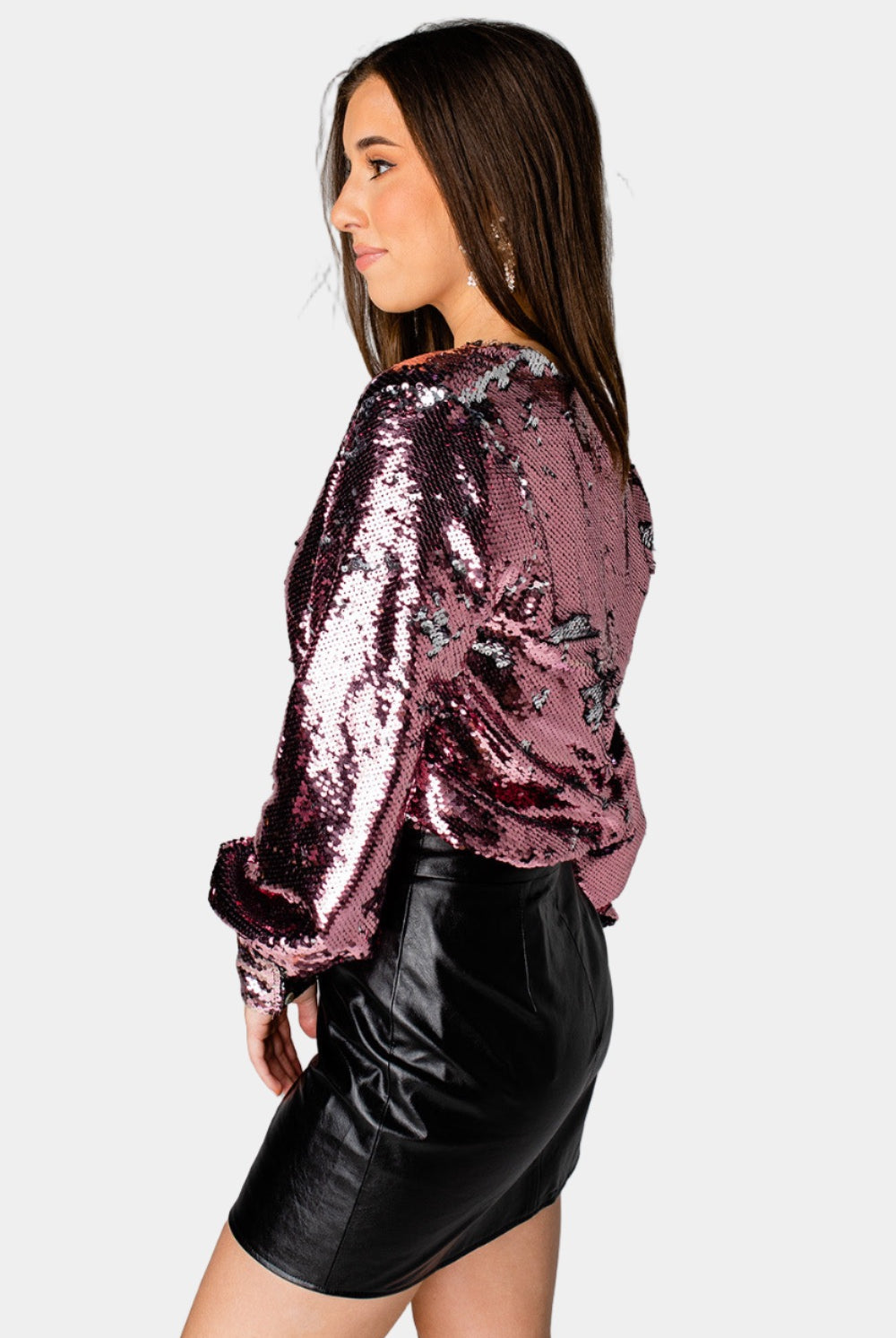 BuddyLove Jenny Long Sleeve Sequin Bodysuit - Rose