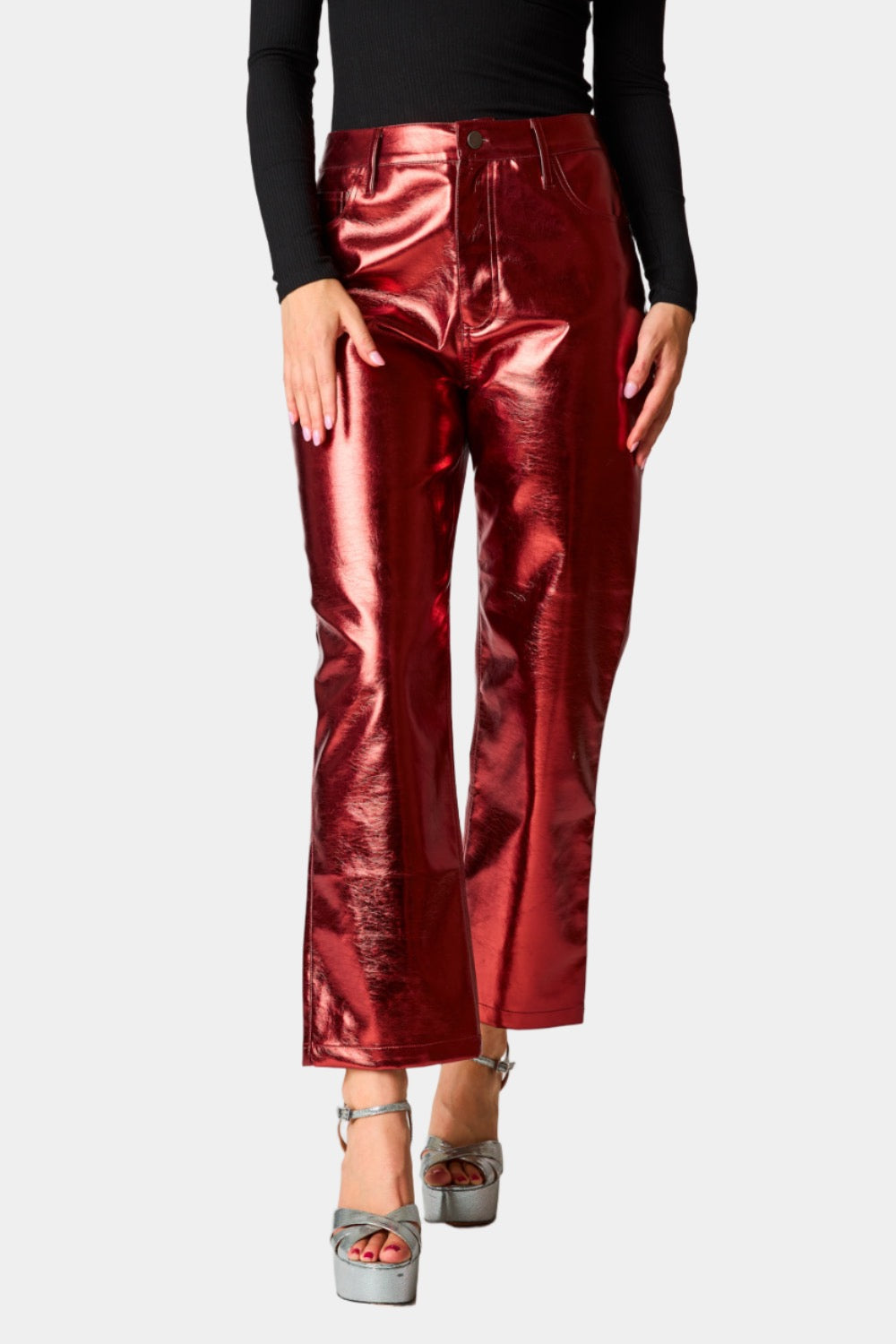 BuddyLove Travolta High-Rise Metallic Pants - Bronze