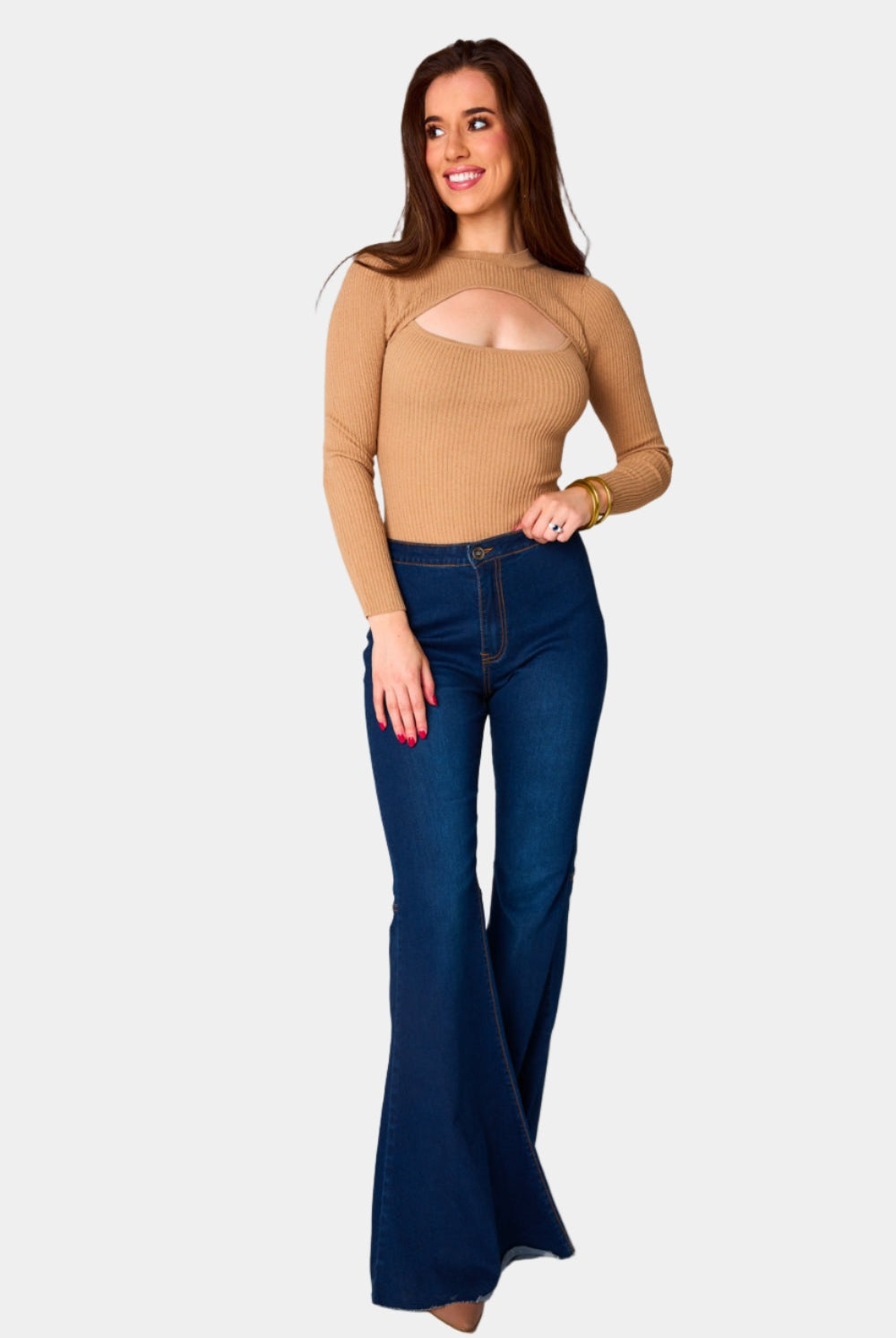 BuddyLove Nadia Long Sleeve Cutout Bodysuit - Natural