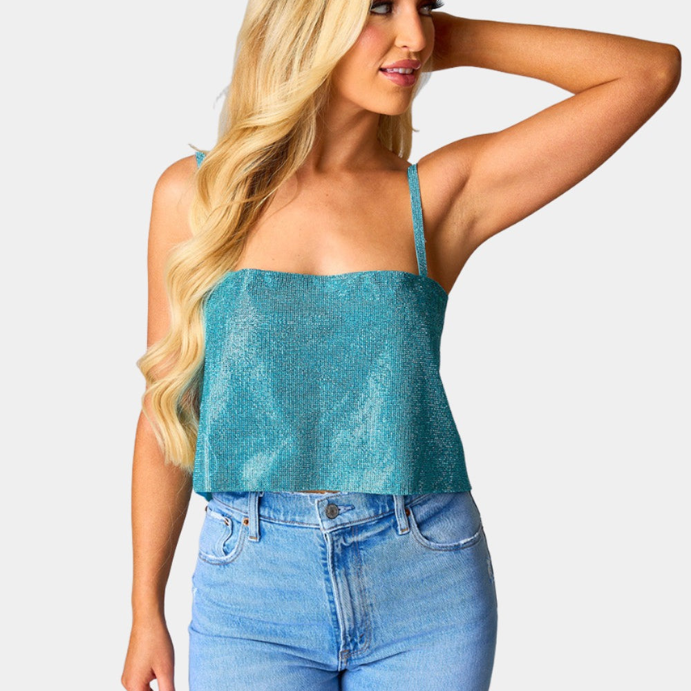 BuddyLove Girly Girl Rhinestone Crop Top - Turquoise