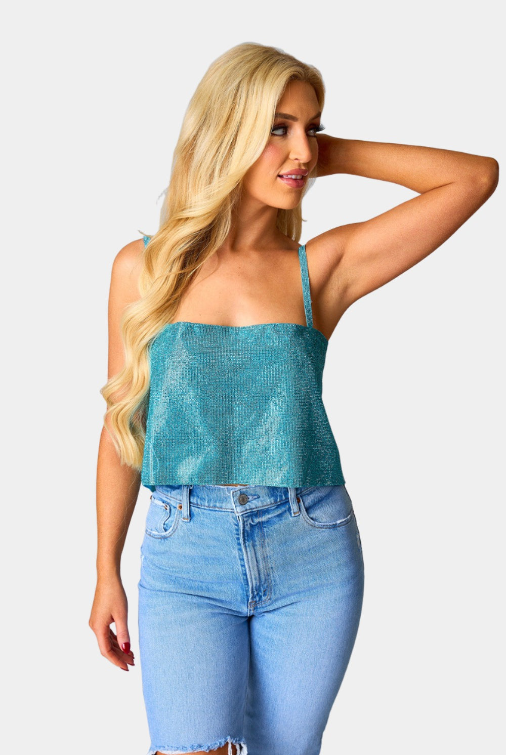BuddyLove Girly Girl Rhinestone Crop Top - Turquoise