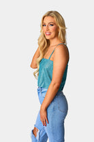 BuddyLove Girly Girl Rhinestone Crop Top - Turquoise