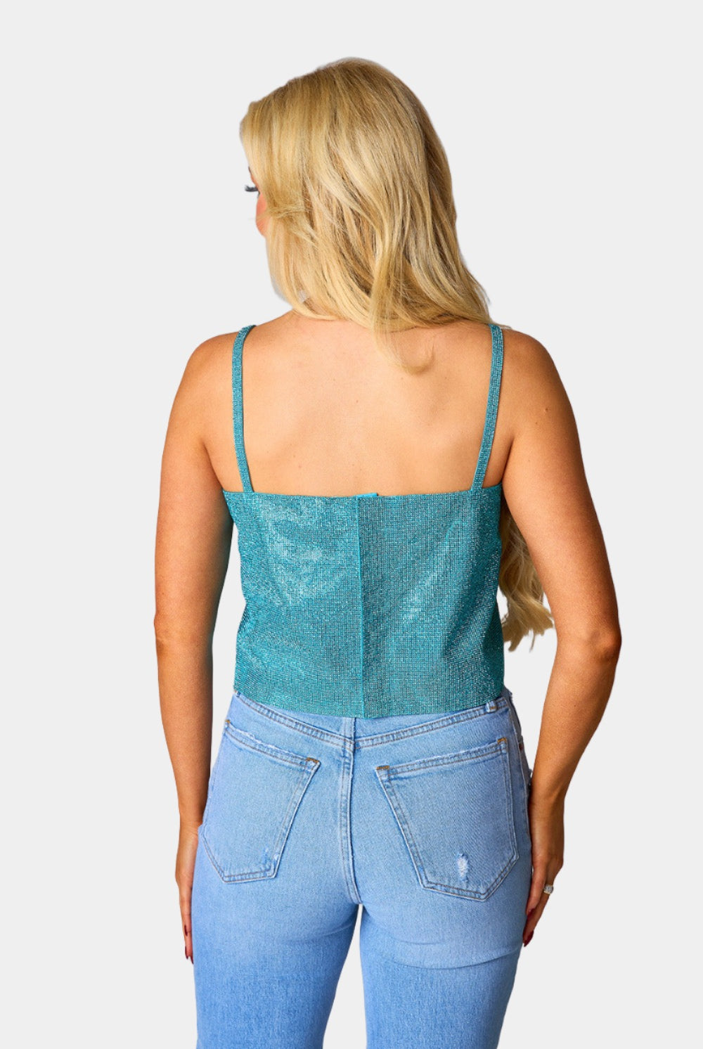 BuddyLove Girly Girl Rhinestone Crop Top - Turquoise