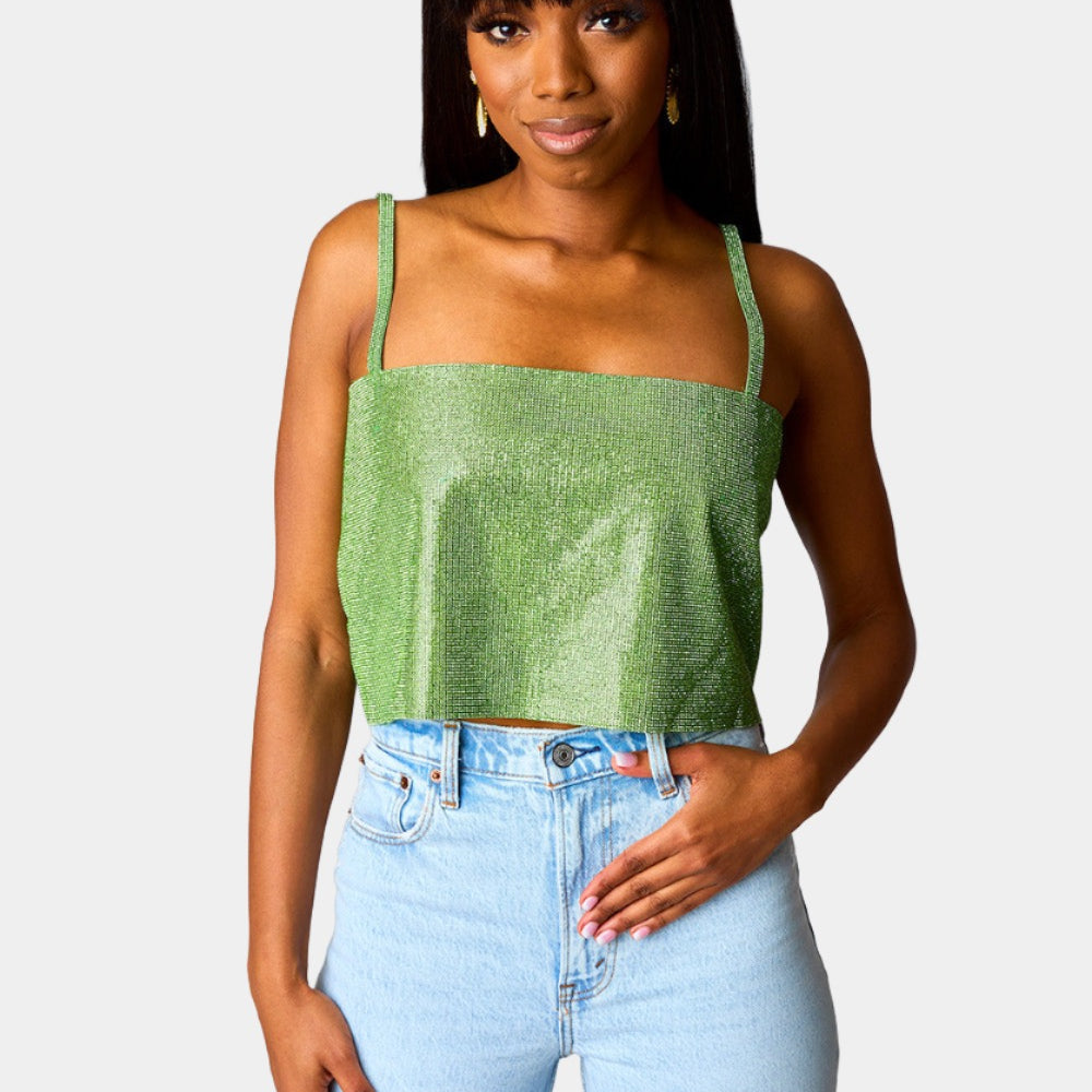 BuddyLove Girly Girl Rhinestone Crop Top - Emerald