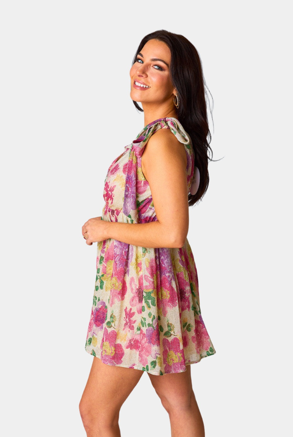 BuddyLove Melanie Tie-Shoulder Mini Dress - Raspberry Rose