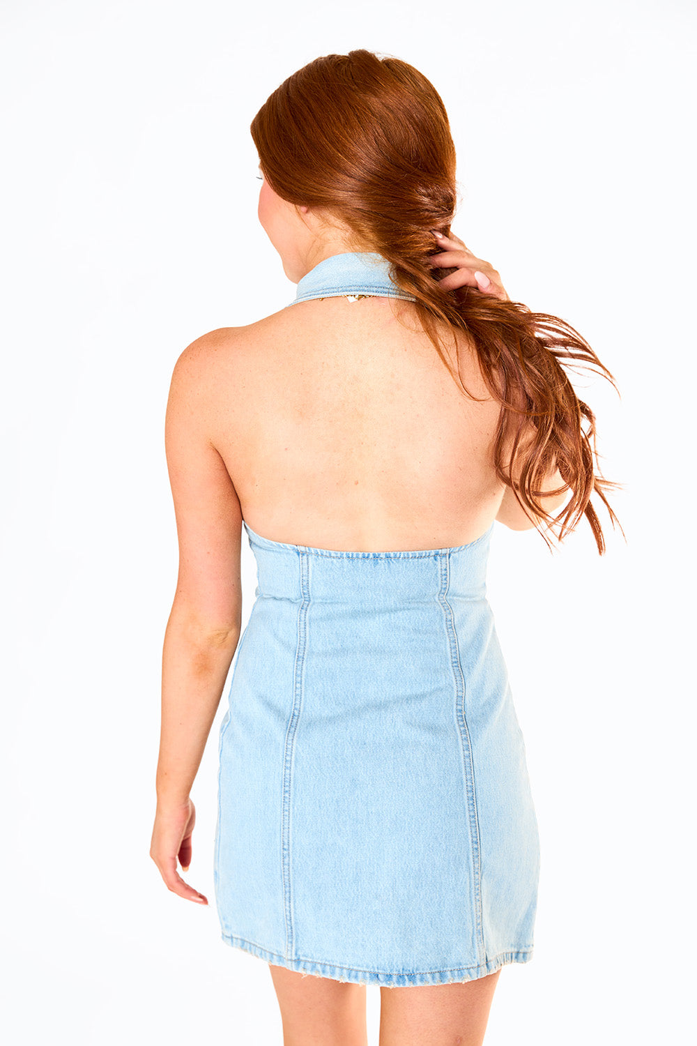 Dolly Denim Halter Dress - Light Blue