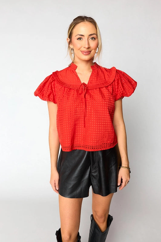 Leeland Puff Sleeve Top - Red