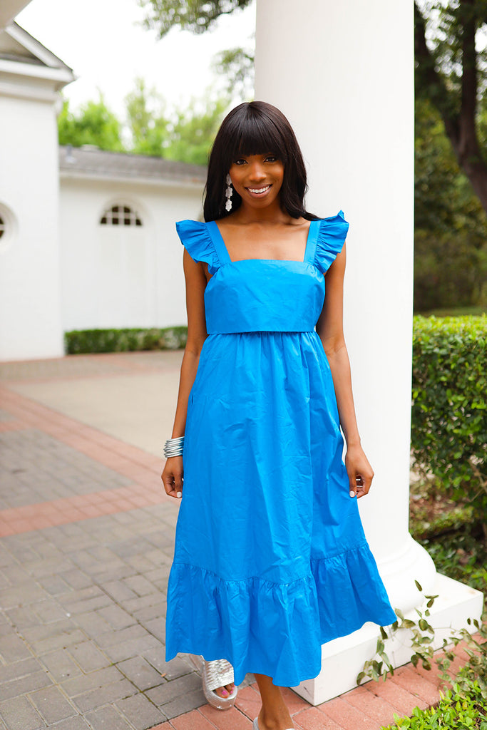 BuddyLove Beverly Ruffle Sleeve Midi Dress - Cobalt