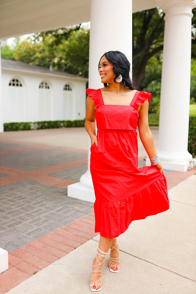 BuddyLove Beverly Ruffle Sleeve Midi Dress - Red