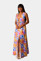 BuddyLove Zena Plunging Neck Maxi Dress - Pansy