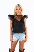 BuddyLove Kaycee Organza Ruffle Sleeve Top - Black