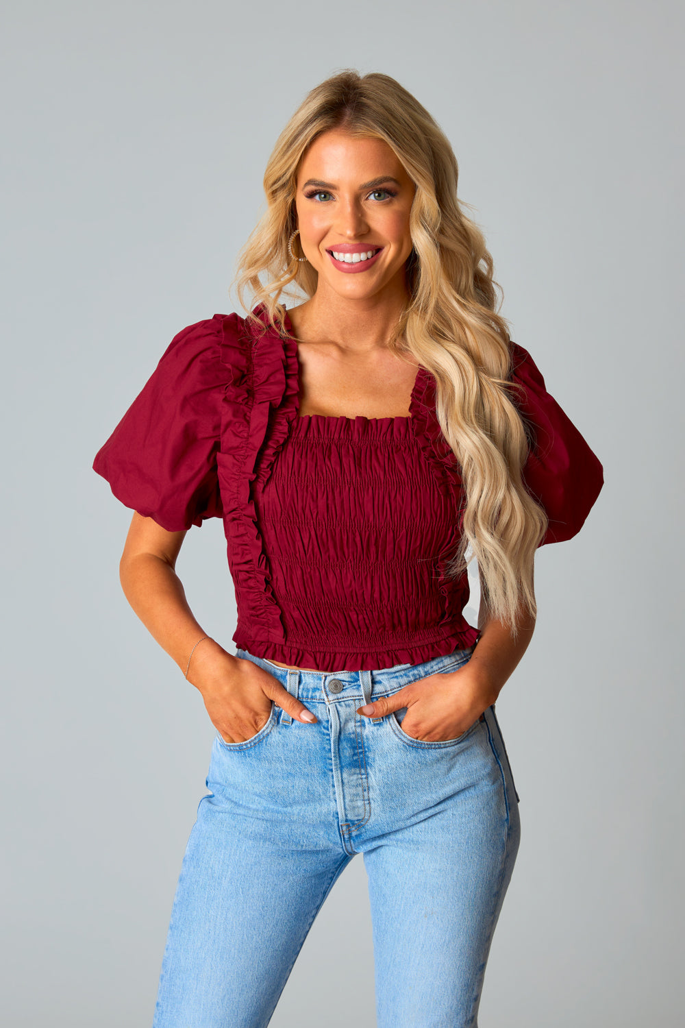 BuddyLove Tandy Puff Sleeve Top - Maroon