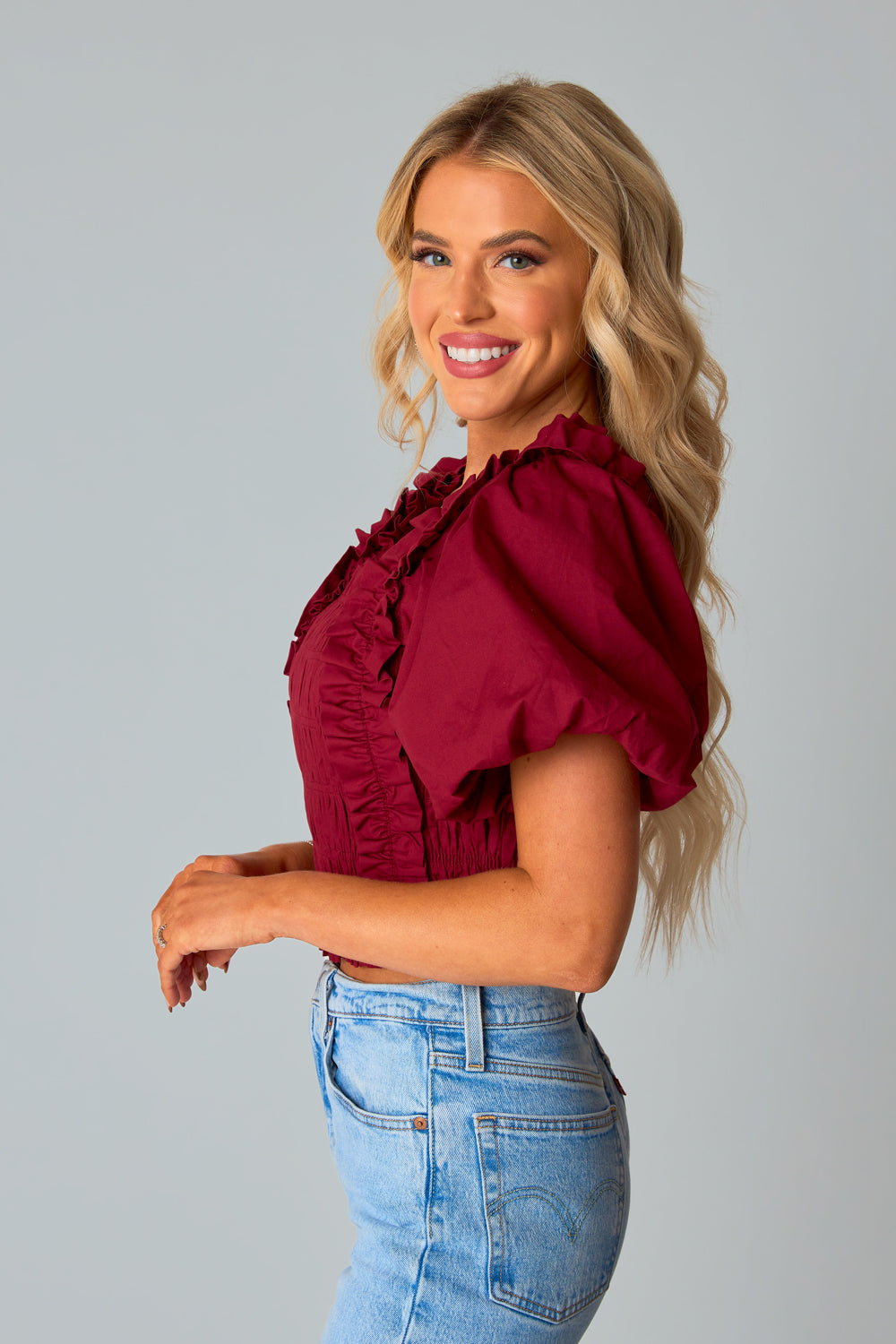 BuddyLove Tandy Puff Sleeve Top - Maroon