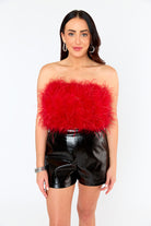 BuddyLove Fancy Strapless Feather Crop Top - Crimson