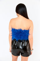 BuddyLove Fancy Strapless Feather Crop Top - Royal Blue