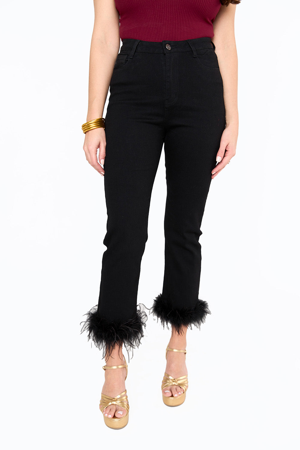 BuddyLove Kyla Feather Trim Pants - Black