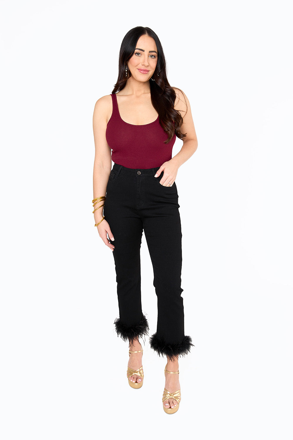 BuddyLove Kyla Feather Trim Pants - Black