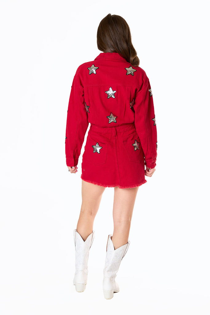 BuddyLove Raelynn Denim Mini Dress - Red