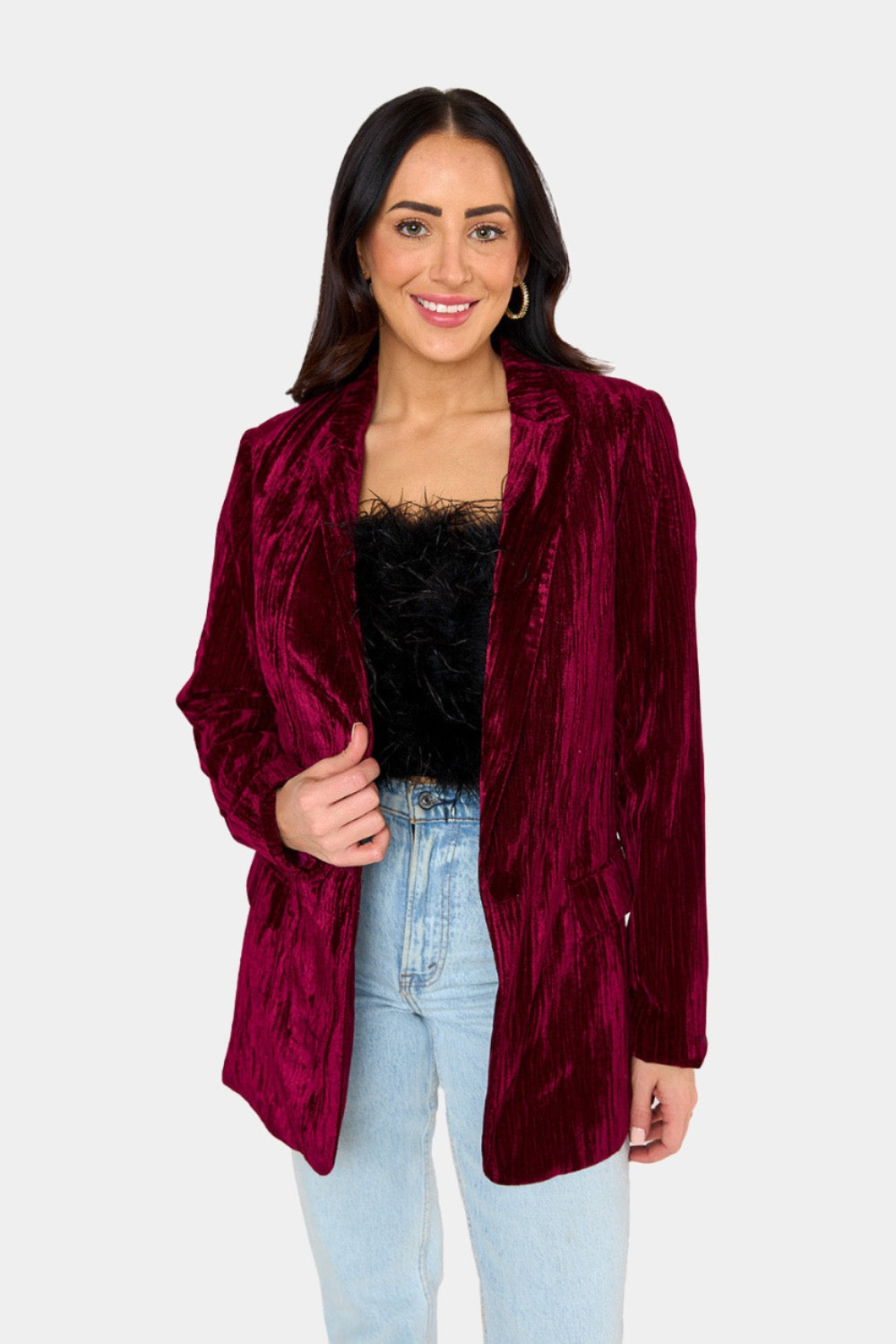 BuddyLove Heff Crushed Velvet Blazer - Cabernet