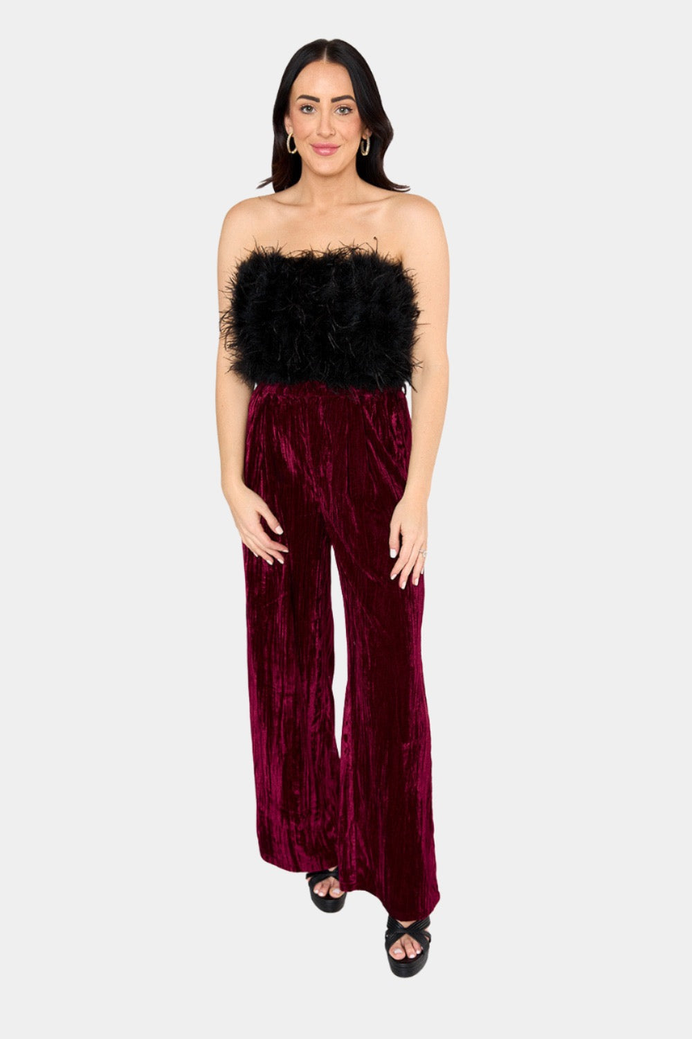 BuddyLove Sondra High-Waisted Velvet Pants - Cabernet