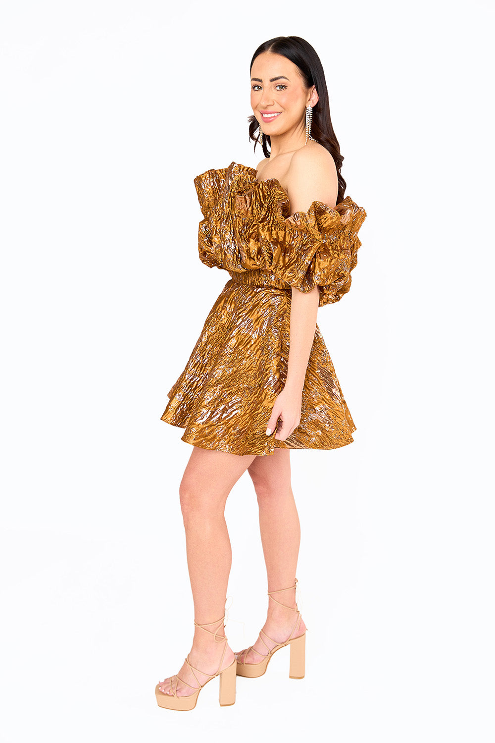 BuddyLove Caroline Exaggerated Ruffle Dress - Bronze