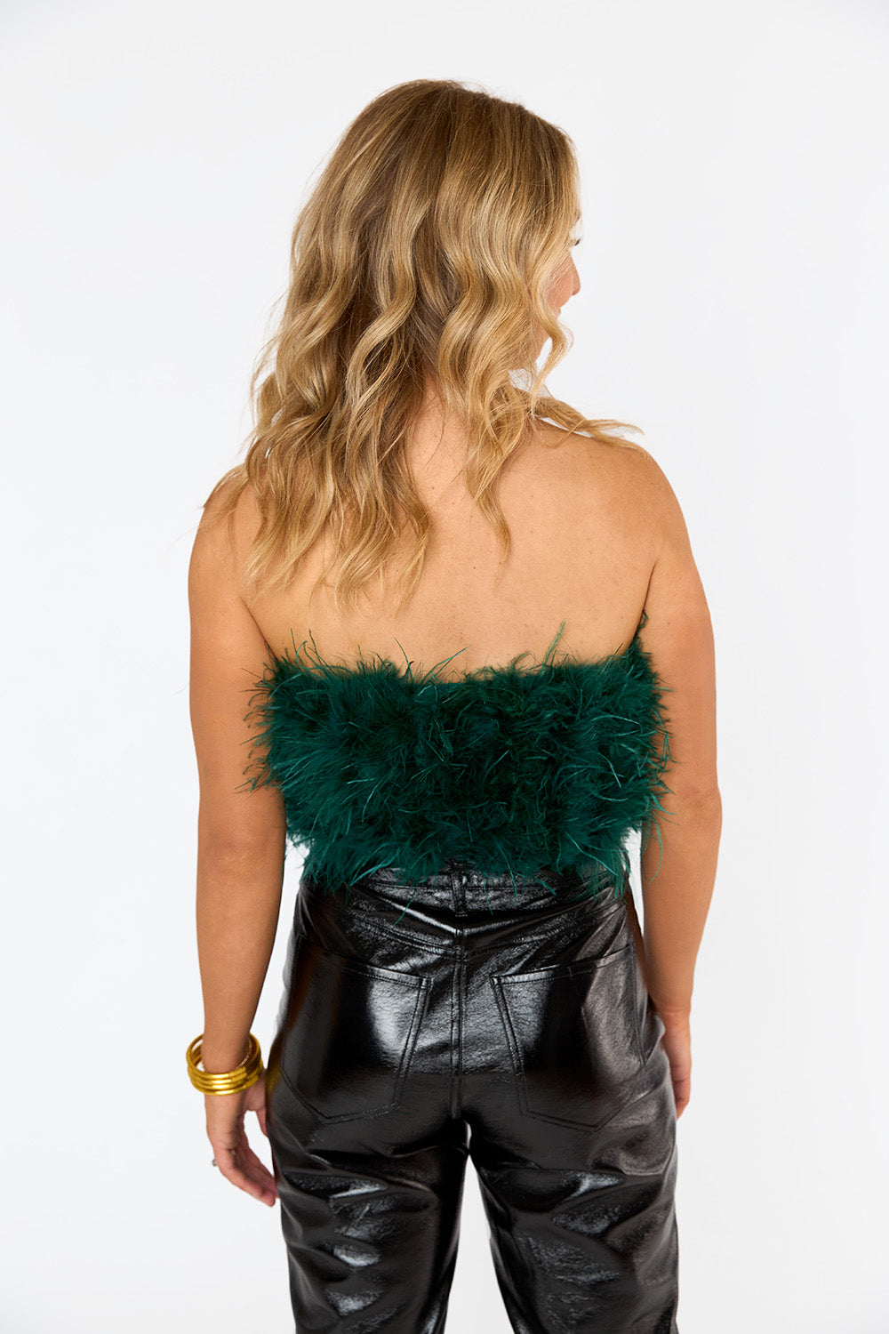 BuddyLove Fancy Strapless Feather Crop Top - Emerald