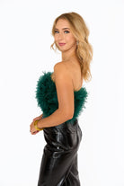 BuddyLove Fancy Strapless Feather Crop Top - Emerald