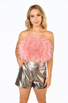 BuddyLove Fancy Strapless Feather Crop Top - Rose Gold