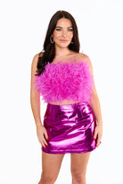 BuddyLove Fancy Strapless Feather Crop Top - Magenta