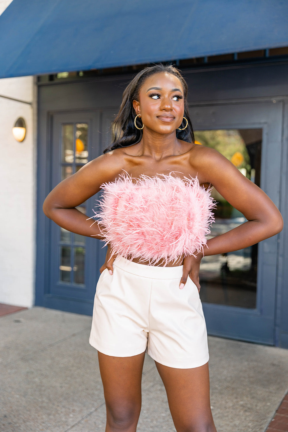 BuddyLove Fancy Strapless Feather Crop Top - Rose Gold