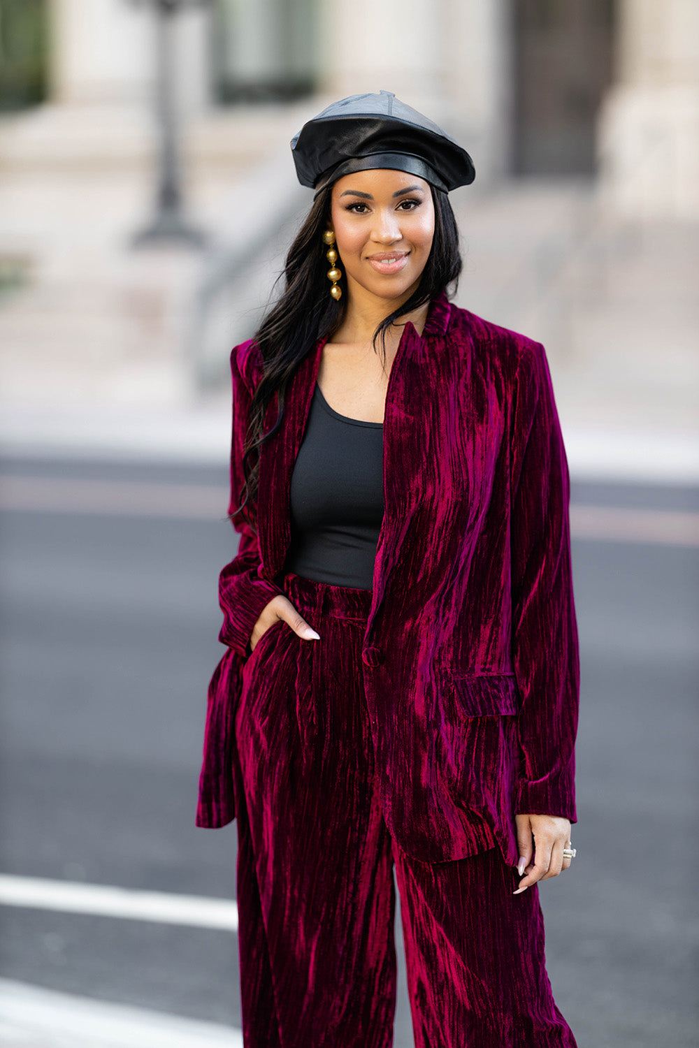 BuddyLove Heff Crushed Velvet Blazer - Cabernet