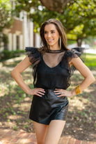 BuddyLove Kaycee Organza Ruffle Sleeve Top - Black