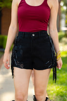 BuddyLove Lacey Distressed Denim Shorts - Black