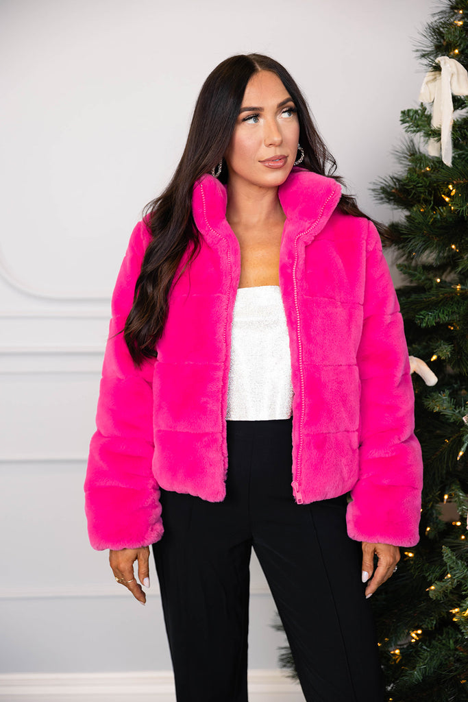 BuddyLove Noella Faux Fur Jacket - Hot Pink