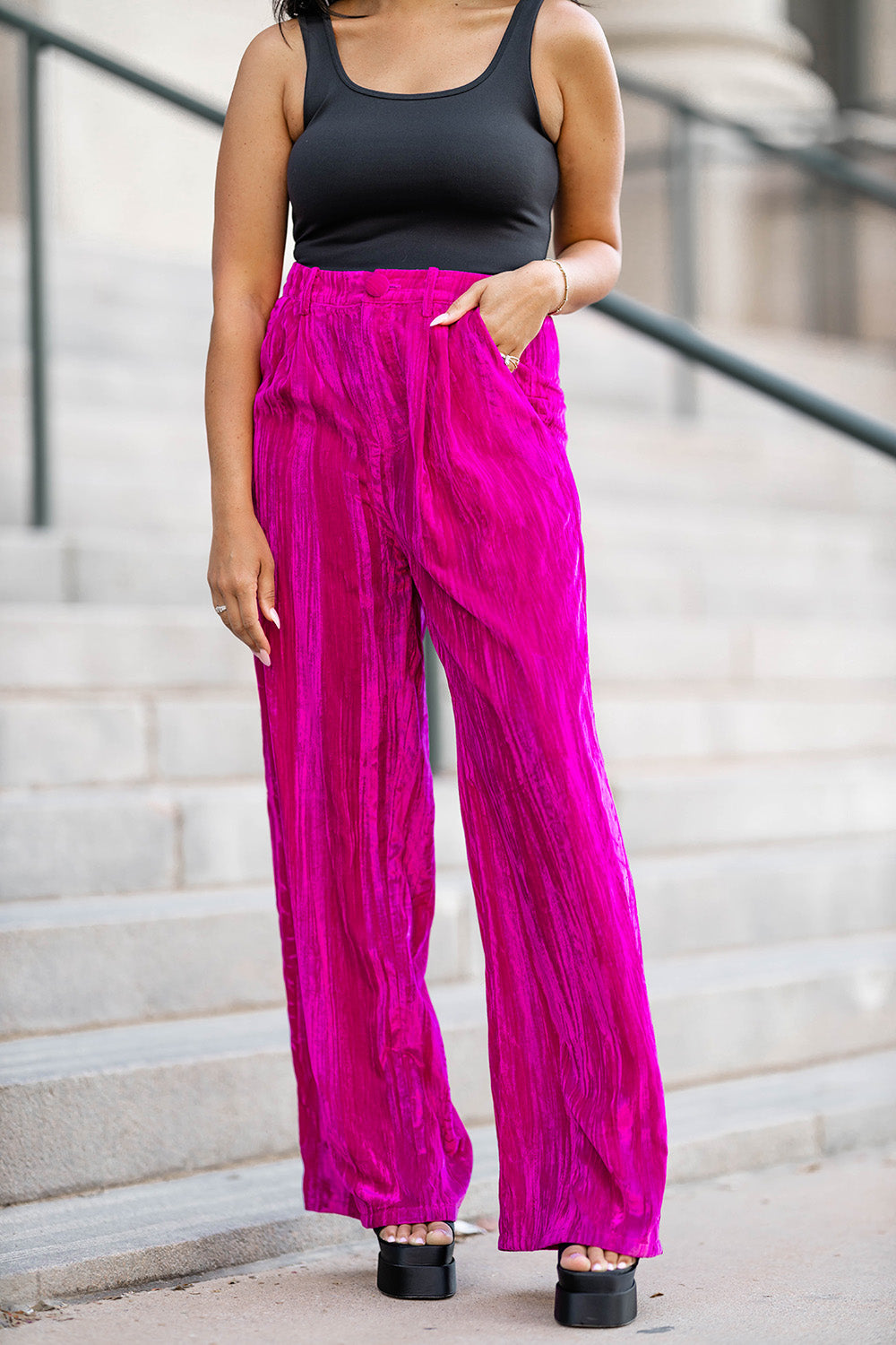 BuddyLove Sondra High-Waisted Velvet Pants - Fuchsia