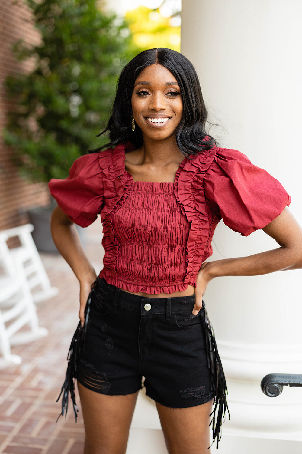 BuddyLove Tandy Puff Sleeve Top - Maroon